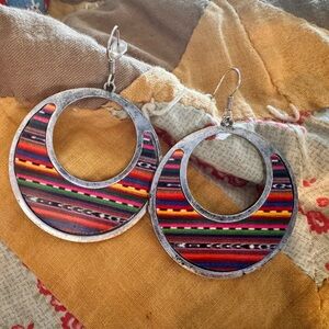 Colorful Striped Silver Hoop Earrings